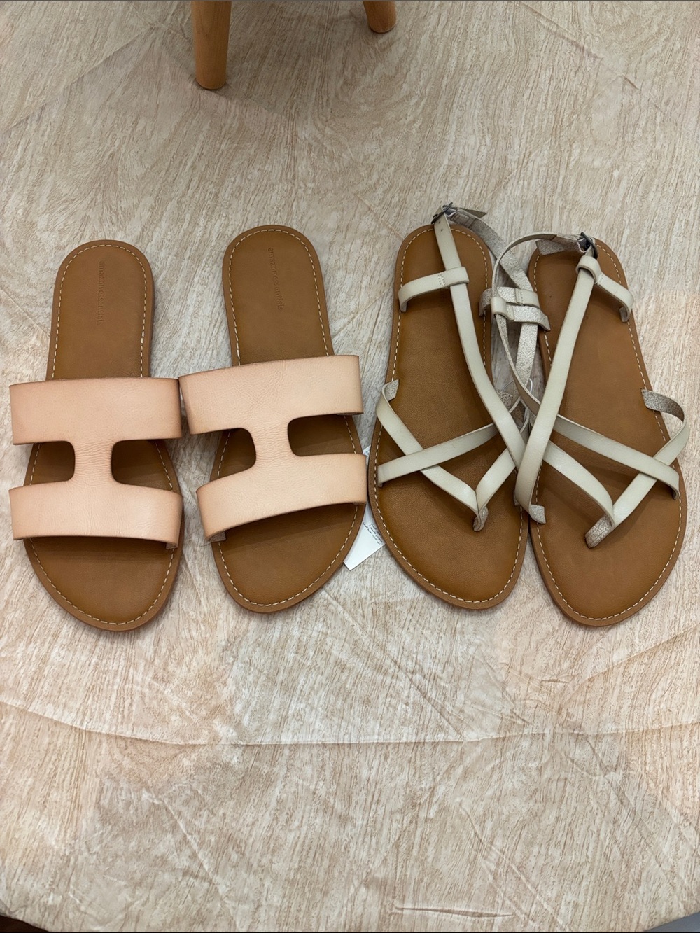 Womens Beige Slide and Strappy Sandal Set - Neutral Summer Footwear - size 12W
